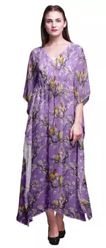 Bimba Amethyst Fish|Bird & Yacht Bird Ladies Kaftan Holiday Loungewear Maxi Dress Beach 4X-5X аметист