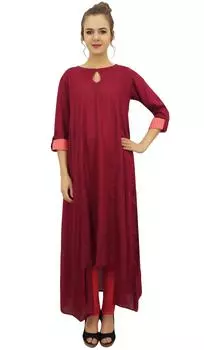 Bimba Асимметричный подол Maroon Rayon Kurta с шарфом Designer Kurti Clothing - 10 малиновый
