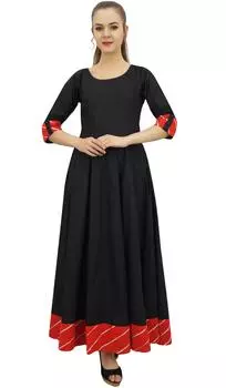 Bimba Black Anarkali Kurti Long Flared Cotton Kurta Indian Ethnic With 10 чёрный