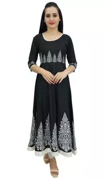 Bimba Black Casual Ethnic Kurti Long Anarkali Designer с цифровой печатью 14 чёрный