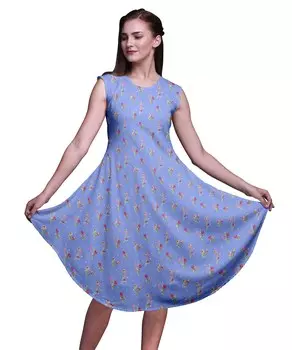 Bimba Blue Clover Leaves Цветочный принт Женское летнее платье без рукавов с круглым вырезом Повседневное Large лаванда синий