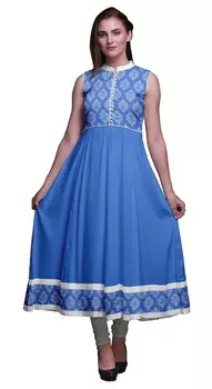 Bimba Blue Damask Indian Kurtis для женщин Твердое готовое платье Anarkali с принтом Indian Kurti Large фиолетовый