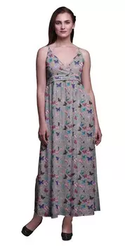 Bimba Butterfly Women Печатные без рукавов Long Maxi Strappy Bohemian Beach Large серый