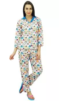 Bimba Button-Down Shirt With Pajama Pants Night Wear Set Lounge Wear Sleep 10 разноцветный