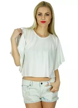 Bimba Comen White Flaired Custom Crop Top Короткая повседневная блузка Boho Chic Summer 10 белый