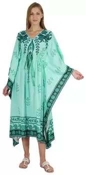 Bimba Damen Bedrucktes Rayon Cover-Up Kaftan Langes Кимоно Maxikleid Side Split Beach 3XL аквамарин