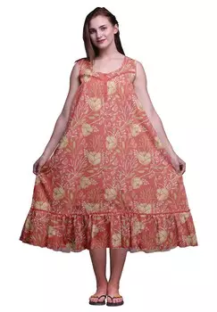 Bimba Dark Peach2 Цветочные художественные хлопковые ночные рубашки без рукавов для женщин Пижамы с принтом до середины икры Large глубоко персикового