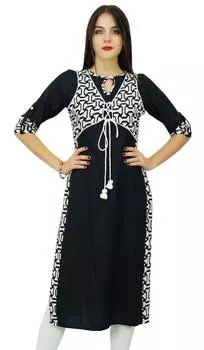 Bimba Designer Black Straight Kurti Designer Rayon Kurta с прикрепленным 10 чёрный