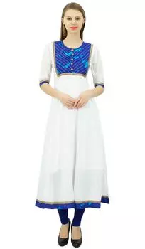 Bimba Designer Cotton Anarkali Kurti 3 4 Расклешенные рукава Kurta Chic Ethinc 10 белый