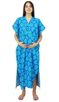 Бимба для беременных, хлопок, кафтан, платье для доставки в больницу, ночное белье для кормящих Size: 0-10 | Length - 42-inches синий