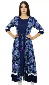 Bimba Exclusive 2 Piece Printed Kurti Long Kurta Indian Clothing Boho Chic 12 белый