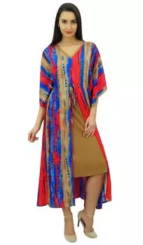 Bimba Exclusive Rayon Kaftan Chic Coverup Dress Drawstring Waist Night Wear 10 разноцветный