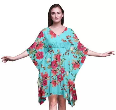 Bimba Flower Beach Kaftan Bikini Cover up Womena s Midi Dress Short 4X-5X baby голубой