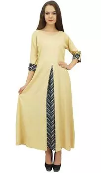 Bimba Indian Women Rayon Designer Beige A-Line Kurta Kurti Dress с шарфом - 10 темно-синий