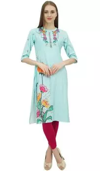 Бимба Курта Индийская женская болливудская дизайнерская зеленая этническая туника Курти 10 мятный зеленый