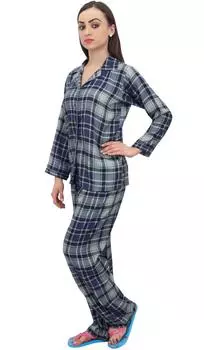 Bimba Navy Blue Check Print Women s Shirt With Pajama Pants 2 Pcs Nightwear - 10 темно-синий