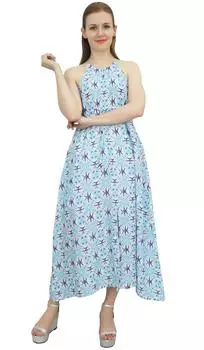 Bimba Небесно-голубое вискозное платье трапециевидной формы без рукавов с разрезом и завязками на талии Dori - 10 небесно-голубой