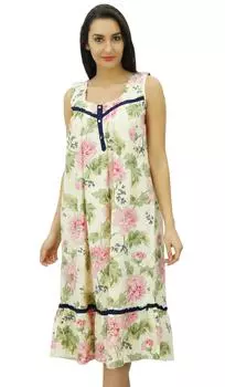 Bimba Ночное белье до середины икры Хлопковая одежда для сна без рукавов Ночная рубашка для кормящих мам 10 бежевый