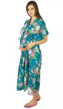 Bimba Nursing Cotton Kaftan Front Buttons Maternity Night Wear Baby Shower Size: 0-10 | Length - 42-inches зелёный