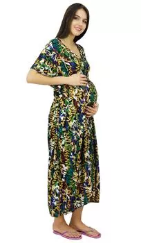Bimba Nursing Cotton Kaftan Maxi Maternity Night Wear | Доставка в больницу Size: 0-10 | Length - 42-inches разноцветный