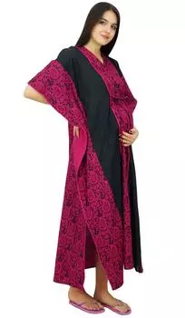 Bimba Nursing Mothers Cotton Kaftan Delivery Designer Maxi Caftan Night Gown Size: 0-10 | Length - 42-inches чёрный