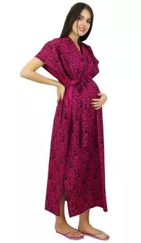 Bimba Nursing Mothers Хлопковый кафтан с пуговицами спереди и сзади для беременных Size: 0-10 | Length - 42-inches маджента