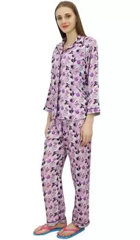 Bimba Purple Button-Down Shirt With Elastic Waist Pajama Pant Night Wear 10 пастельный фиолетовый