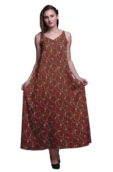 Бимба Район Птица Дамы Печатные Backless Спагетти Ремень Длинный Макси Вечеринка Large кирпич красный