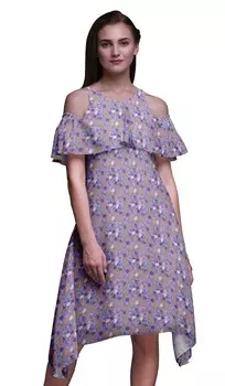 Бимба с цветочным принтом и открытыми плечами женская свинг-туника миди с развевающимися рукавами Large ярко-розовый