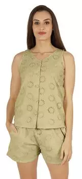 Bimba Solid Schiffli Top и Short Nightwear Set For Womens Casual 2pcs Sexy Lounge 3XL глубоко персикового