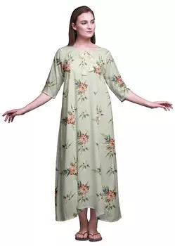 Bimba светло-желтый цветочный китайский Anemone Womena s LongA макси ночные рубашки для женщин хлопковая ночная рубашка с принтом свободная одежда для сна Large светло-желтого