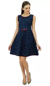 Bimba темно-синее плиссированное хлопковое платье шикарное повседневное миди без рукавов лето 16 темно-синий