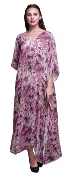 Bimba Tie-Dye Ladies Kaftan Holiday Loungewear Maxi Dress Beach 4X-5X темно-пурпурный