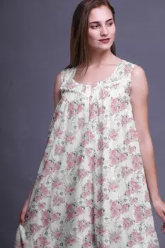Bimba White15 Хлопковые ночные рубашки с цветочным рисунком и розами с принтом для женщин, платье без рукавов, одежда для сна, макси-платье Large белый