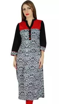 Bimba Women 3 4 Рукав Печатный Курти Хлопок Курта Летняя Индийская Блузка День 10 чёрный