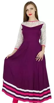 Bimba Women Anarkali Kurta Kurti Purple Прозрачный кружевной рукав в индийском этническом стиле 10 фиолетовый