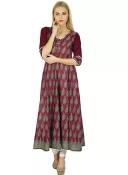 Bimba Women Anarkali Kurti Indian Ethnic 3 4 Рукава Хлопковая блузка Курта 14 малиновый
