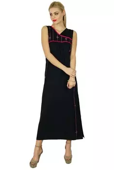 Bimba Women Black A-Line Maxi Dress без рукавов Повседневная Boho Chic Clothing 12 чёрный