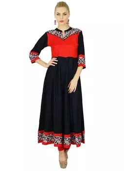 Bimba Women Black Anarkali custom Kurta Kurti 3 4 рукава Формальный индийский топ 14 чёрный