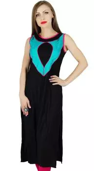 Bimba Women Black без рукавов Kurti Kurta Летняя туника Повседневная повседневная блузка 10 чёрный