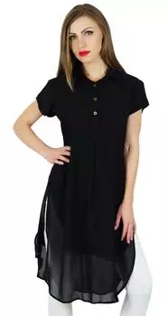 Bimba Women Black Georgette Tunic Short Kurta Kurti Повседневная блузка Summer 12 чёрный