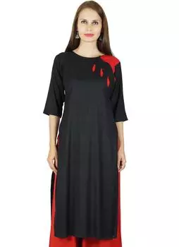 Bimba Women Black Rayon Kurta Kurti 3 4 Рукав Формальная повседневная индийская туника 10 чёрный