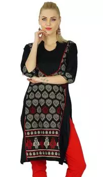 Bimba Women Black Short Kurta Kurti 3 4 Рукав Формальный Топ Блузка 10 чёрный