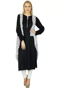 Bimba Women Black Straight custom Kurti с пожатием плеч в этническом стиле Fullsleeve Rayon Kurta 10 чёрный