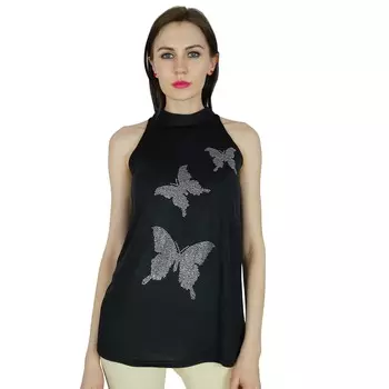 Bimba Women Blouse Halter Custom Top Повседневный топ без рукавов 10 чёрный