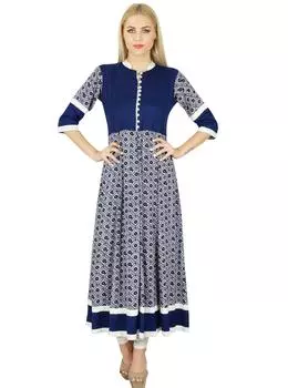 Bimba Women Blue Anarkali custom Kurti Long Flaired Rayon Kurta Indian Ethnic 10 синий
