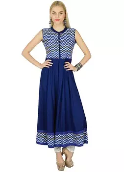 Bimba Women Blue Anarkali Kurti Indian Ethnic Rayon Kurta Блузка без рукавов 10 синий