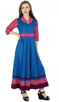 Bimba Women Blue Flaired Anarkali Kurta Kurti Повседневная шикарная индийская блузка в подарок 10 синий