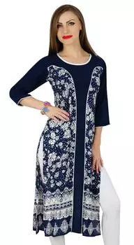 Bimba Women Blue Rayon Kurta Kurti Повседневная формальная туника Летняя блузка 3 4 10 синий