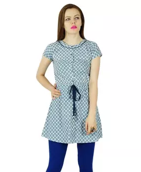 Bimba Women Blue Short Tunic Cotton Kurti Повседневная летняя одежда 10 синий